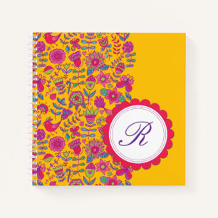Carnet Fleurs florales rétro brillantes avec Monogramme