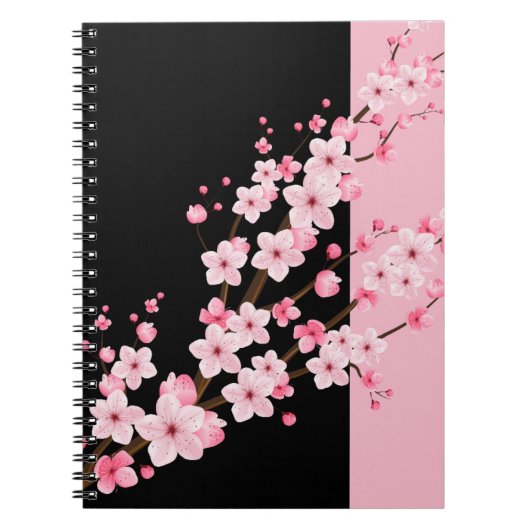 Carnet Fleurs florales roses serviettes noires et roses (Devant)