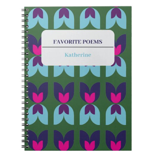 Carnet Fleurs Géométriques Tulipe Verte & Navy Personnali (Devant)