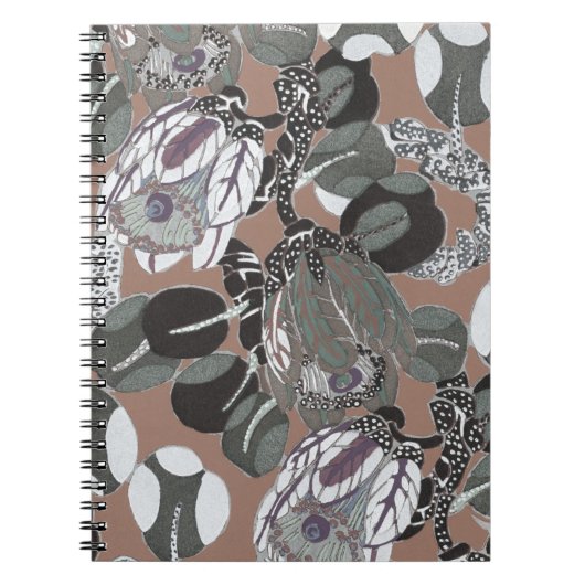 Carnet Fleurs grises et motif marron (Devant)