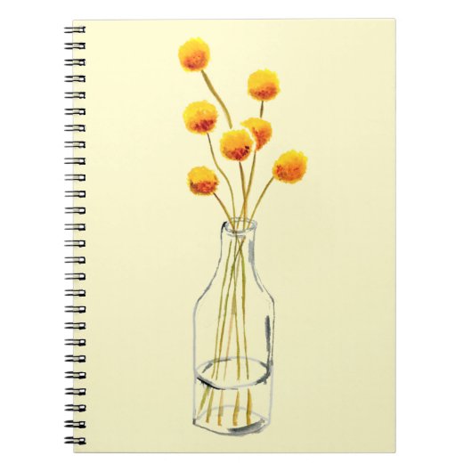 Carnet Fleurs jaunes heureuses Billy Button art australie (Devant)