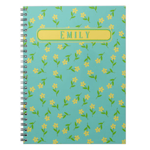 Carnet Fleurs jaunes mignonnes et vert de mer clair avec
