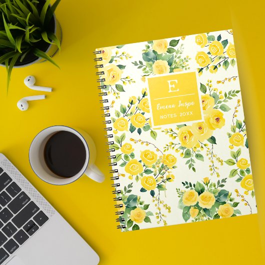 Carnet Fleurs Jaunes Monogrammes, Floral Esthétique