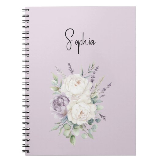 Carnet Fleurs lavande violet blanc (Devant)