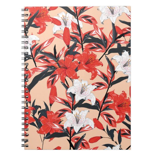 Carnet Fleurs Lily rouges et blanches pattes botaniques s (Devant)