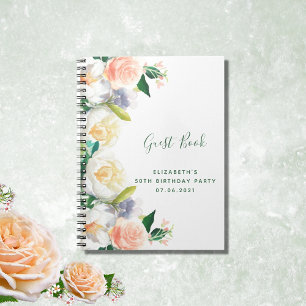 Carnet Fleurs luxuriantes fête d'anniversaire pêche blanc