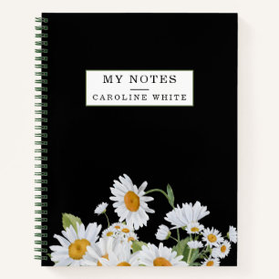 Carnet Fleurs marguerites Arrière - plan noir Personnalis