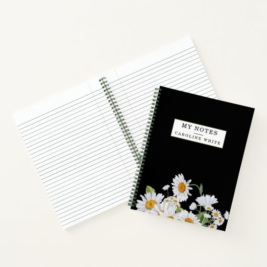 Carnet Fleurs marguerites Arrière - plan noir Personnalis (Intérieur)