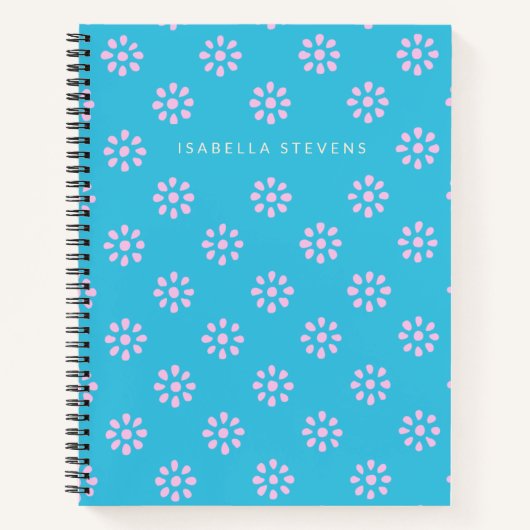 Carnet Fleurs mignonnes en bleu turquoise Personnalisées (Devant)
