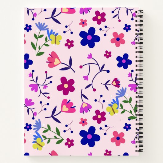 Carnet Fleurs mignonnes et papillons sur rose (Dos)