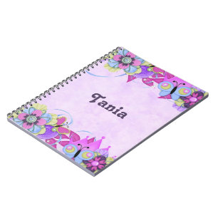 Carnet Fleurs mignonnes et papillons sur violet