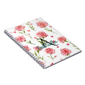 Carnet Fleurs Monogramme Noms Cœurs Rouges (Côté Droit)