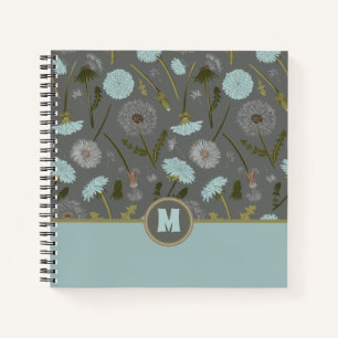 Carnet Fleurs Monogrammes Dandelion Gris Bleu