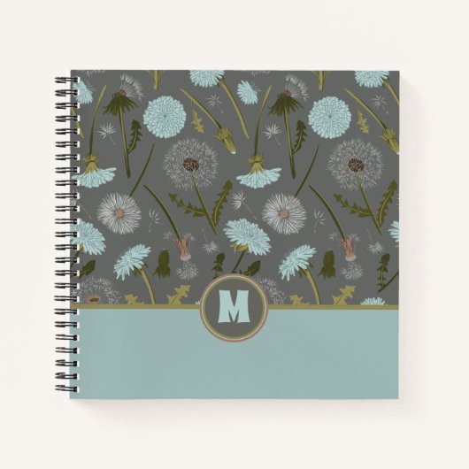 Carnet Fleurs Monogrammes Dandelion Gris Bleu (Devant)
