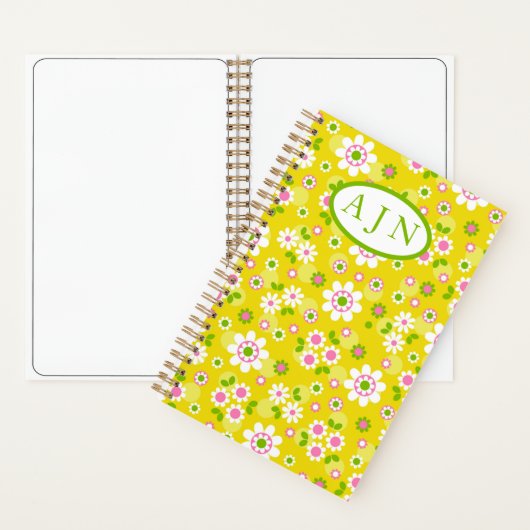 Carnet Fleurs Mood rétro Monogramme jaune et blanc (À l'intérieur)