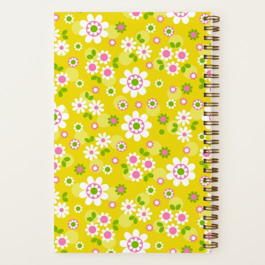 Carnet Fleurs Mood rétro Monogramme jaune et blanc (Verso)