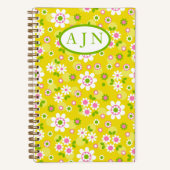 Carnet Fleurs Mood rétro Monogramme jaune et blanc (Recto)