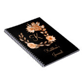 Carnet Fleurs noir marron et pêche avec monogramme (Côté Droit)