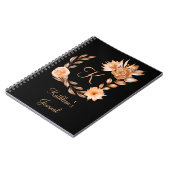 Carnet Fleurs noir marron et pêche avec monogramme (Côté gauche)