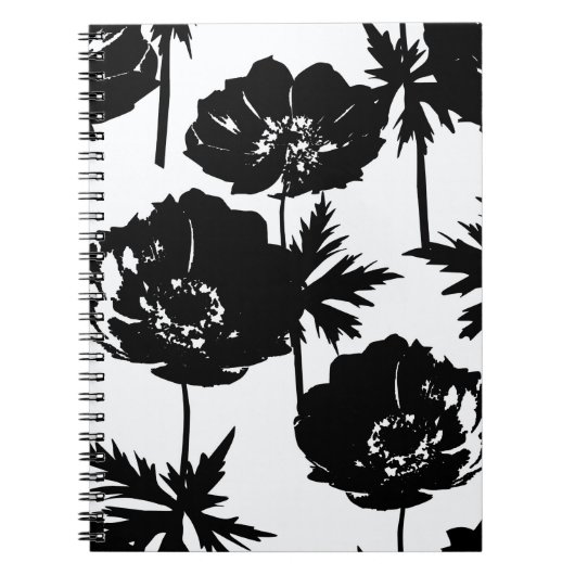 Carnet Fleurs noires, blanc, Monochrome (Devant)