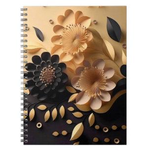 Carnet Fleurs noires et or 3D