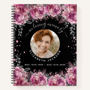 Carnet Fleurs noires roses mémoriales photo funérailles