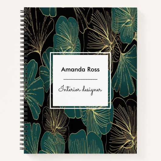 Carnet Fleurs noires sarcelle botanique accent or (Devant)