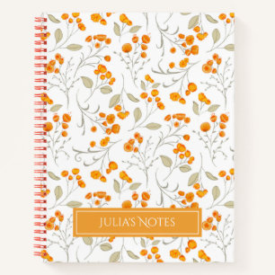 Carnet Fleurs orange et branches feuillues motif personne