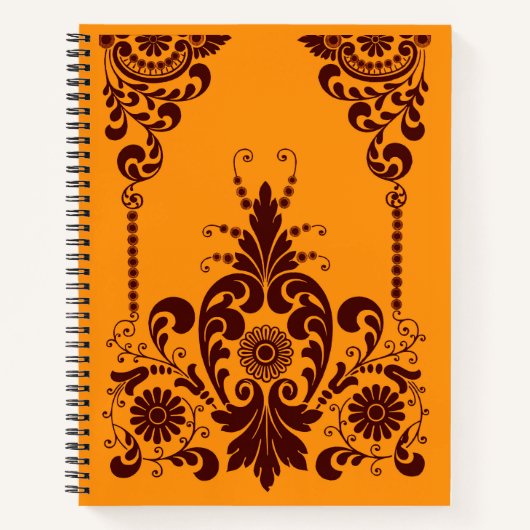 Carnet fleurs orange et impression de volutes (Devant)