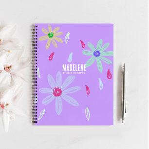 Carnet Fleurs Pastel Nom Monogramme Recette pourpre
