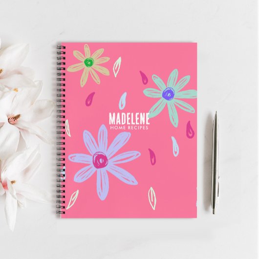 Carnet Fleurs Pastel | Nom Monogramme | Recette rose