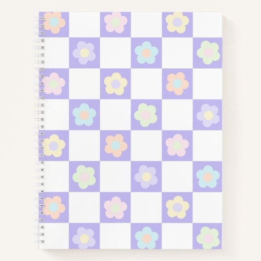 Carnet Fleurs pastel violettes mignonnes en damier (Devant)