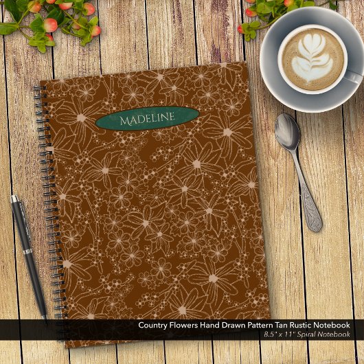 Carnet Fleurs Pays Main Tirée Motif Rustique Brown