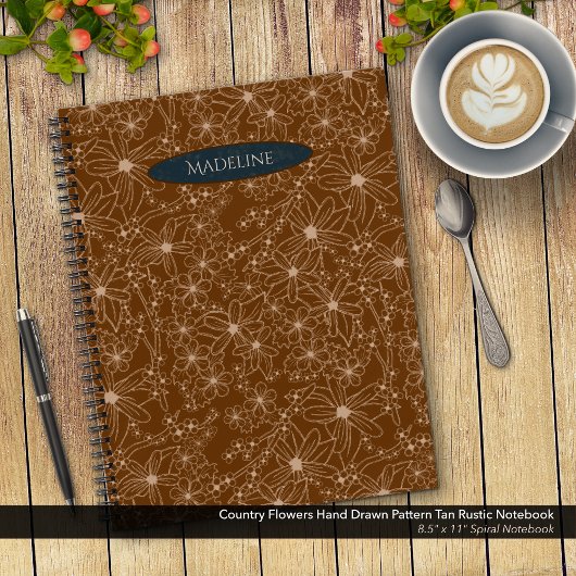 Carnet Fleurs Pays Main Tirée Motif Rustique Brown