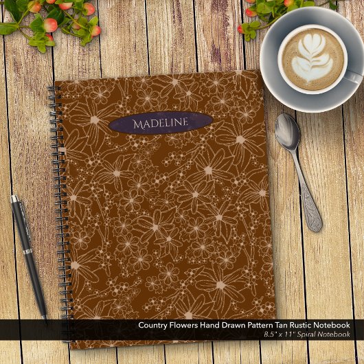 Carnet Fleurs Pays Main Tirée Motif Rustique Brown