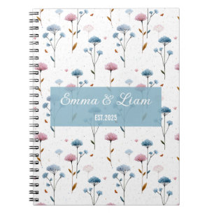 Carnet Fleurs personnalisées minimales bleues et roses vi