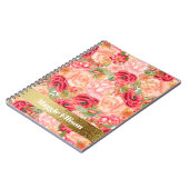 Carnet Fleurs personnalisées Roses d'or rouge rose (Côté gauche)