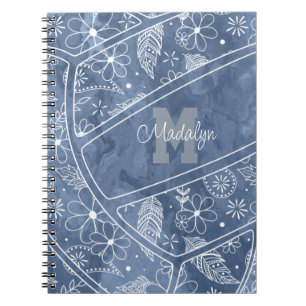 Carnet fleurs plumes cachemire motif bleu volleyball