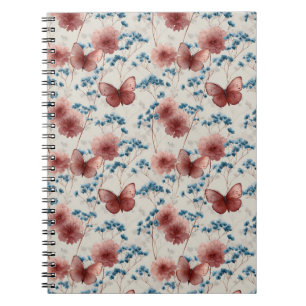 Carnet Fleurs printanières vintage et papillons roses