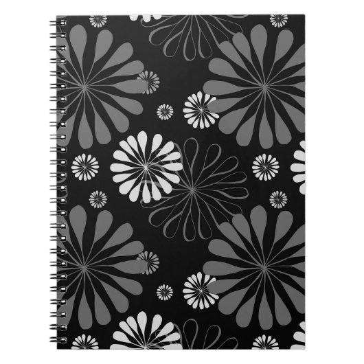 Carnet Fleurs Rétro Noir et Blanc (Devant)