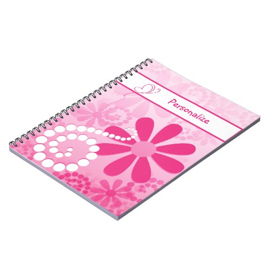 Carnet Fleurs Rétro Rose Fille Mignonne Avec Nom (Côté gauche)