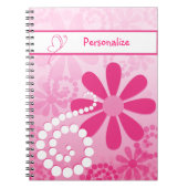 Carnet Fleurs Rétro Rose Fille Mignonne Avec Nom (Devant)