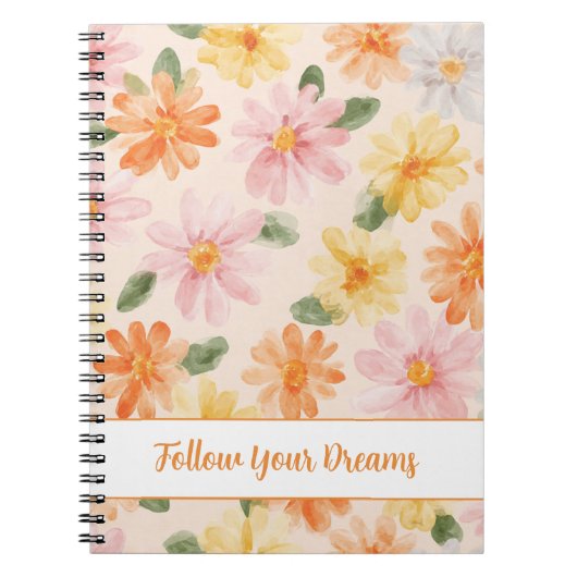 Carnet Fleurs Rose Jaune Bleu Pêche (Devant)