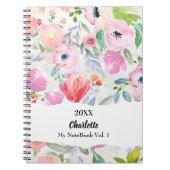 Carnet Fleurs rose violet aquarelle (Devant)