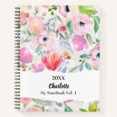 Carnet Fleurs rose violet aquarelle (Devant)