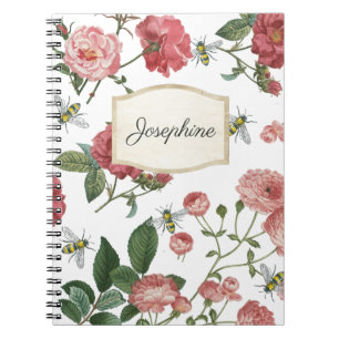Carnet Fleurs roses Abeilles Vintages Florales Personnali