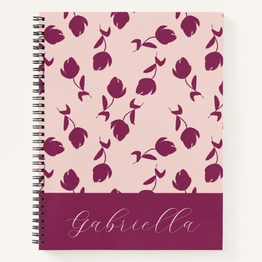 Carnet Fleurs roses avec nom (Devant)