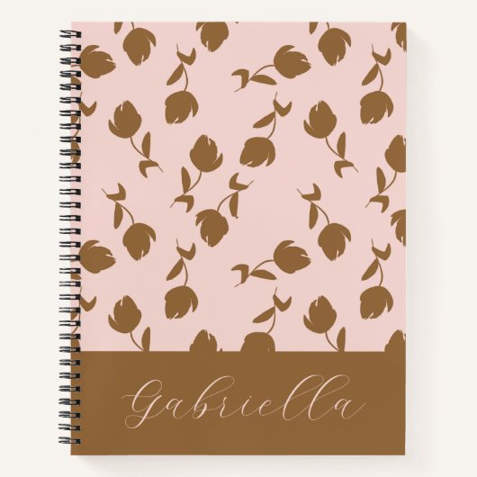 Carnet Fleurs roses avec nom (Devant)