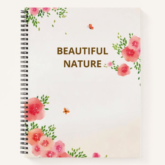 Carnet Fleurs roses blanches soleil Papillon Aquarelle (Devant)