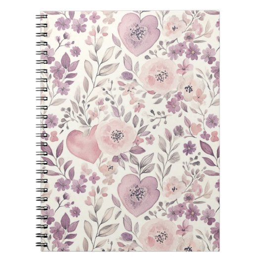 Carnet Fleurs roses blush violettes (Devant)